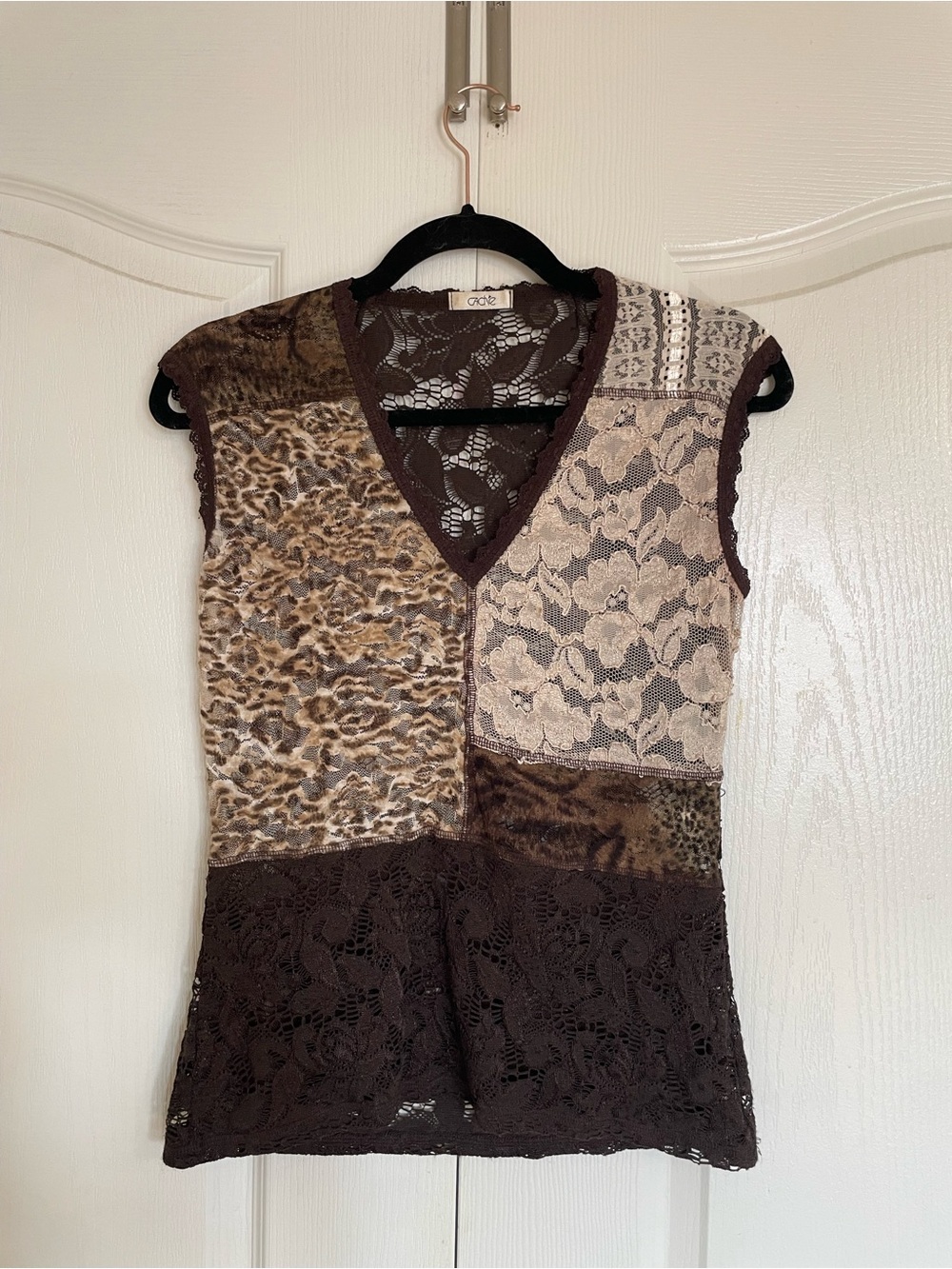 Vintage 90s CACHE Brown Lace Patchwork Top - Whimsigoth Fairy Grunge Cami M